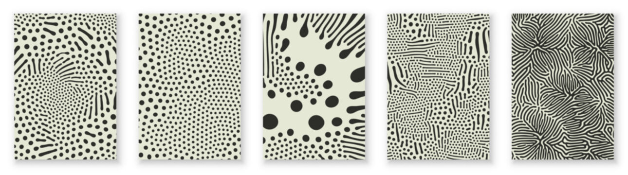 Organic patterns and abstract groovy psychedelic backgrounds. Vector organic patterns of monochrome color squiggle lines for abstract modern trendy backgrounds