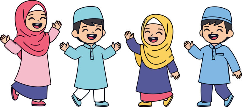 Happy Muslim Children Celebrating Eid alFitr.