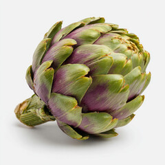 Fresh Artichoke with Green and Purple Leaves