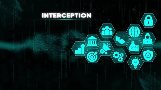 Cyber Interception Concept with Hexagonal on Dark Background with Binary Code data interception network security