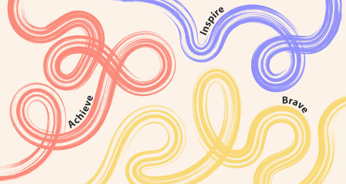 Vibrant abstract banner with brush stroke flowing shapes in warm colors featuring colorful, fluid wavy infinity lines for a dynamic, modern motivational design typography for creative wall art