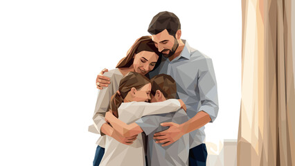 Fototapeta premium Geometric family hug in low poly style symbolizing love and unity