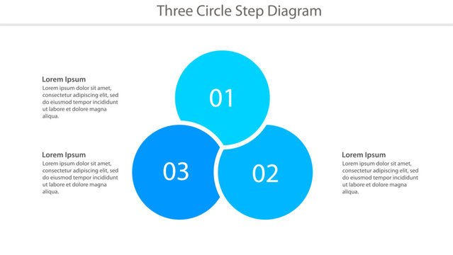 Three circle step diagram with numbered blue circles and placeholder text for business or educational presentation.