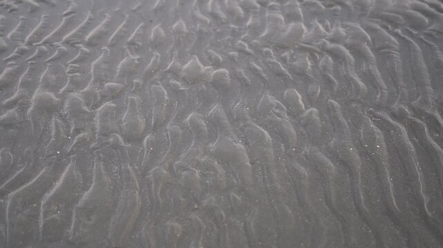 Natural ripple pattern on wet beach sand, minimal abstract texture background, 4K