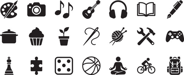 Hobby web icons set with leisure, sport, music, art and creative activity symbols for UI and web design © SB 