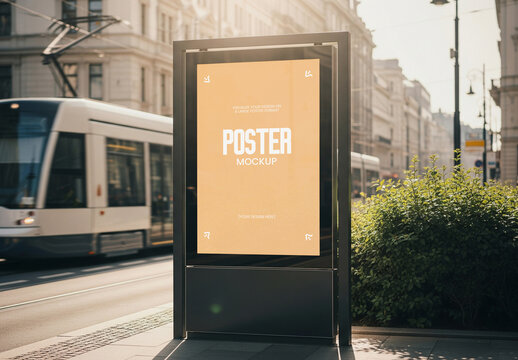 Tram Stop Billboard Poster Mockup Template