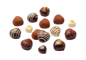 Assorted chocolates arranged isolated on transparent background