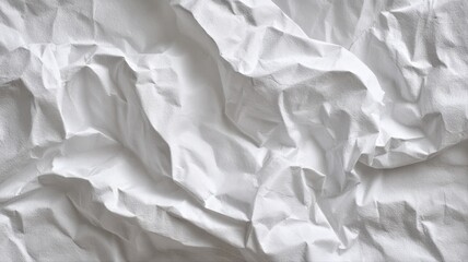 Obraz premium Crumpled White Fabric Texture: Abstract Background for Mockups, Overlays, and Artistic Design Projects with Soft Lighting