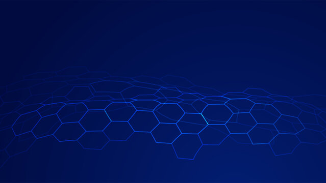 Abstract technology background with blue hexagon network grid