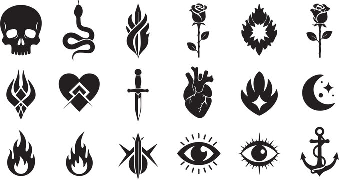 Halloween symbols set spooky elements flat design vector illustration