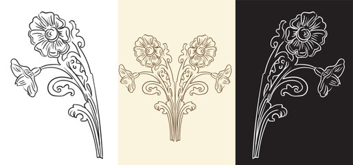 Realistic ornamental hand drawn flower vector illustration