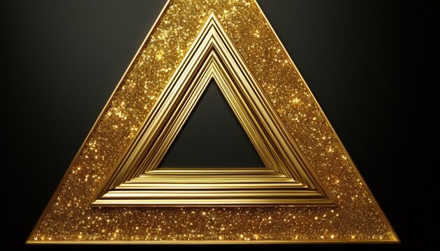 triple layer overlay of metallic gold glitter triangle frame