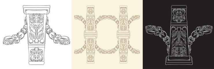 Realistic ornamental hand drawing artwork vector illustration