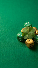 Dice and Shamrock on Green Felt
