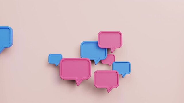 3d speech bubbles on background, concept of social media messages. Message chatting bubbles. Minimal blank chat boxes sign, micro animation of dialog icon, communication concept. Looped video