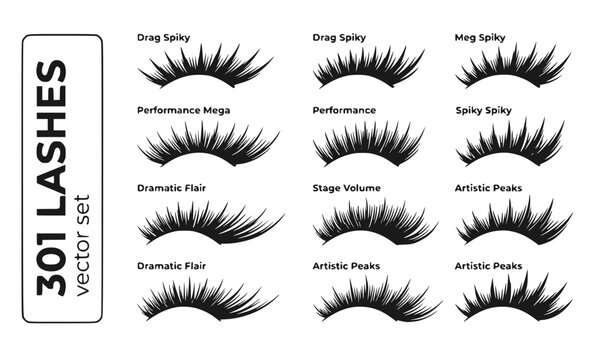 301 Lashes False-Lashes Dramatic-Lashes Drag-Eyelashes Spiky-Lashes Performance-Lashes Massive-Lashes Vector Set - Drag Lashes