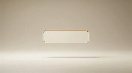 Minimalist floating rectangular frame with rounded corners and metallic gold finish on beige background. Elegant modern design element for labels, templates, or digital artwork