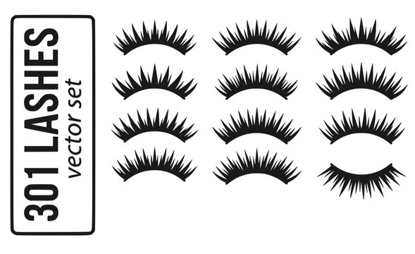 301 Lashes False-Lashes Dramatic-Lashes Drag-Eyelashes Spiky-Lashes Performance-Lashes Massive-Lashes Vector Set - Drag Lashes