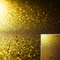 Abstract macro background of shimmering golden particles. Tiny metallic specks create a festive, celebratory texture perfect for luxurious design, wallpaper, delicate, design element