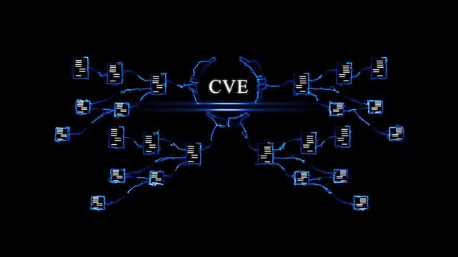Futuristic C V E cybersecurity concept with glowing blue circuit board and representing technology innovation and digital protection