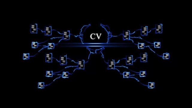 Modern C V Resume Concept with Digital Network and Glowing in Blue Neon Light CV resume concept glowing career opportunities