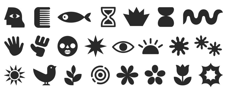 Naive organic shapes hand drawn collection featuring funny basic doodle elements, trendy minimalist abstract forms, playful vector set, silhouette shapes for creative design