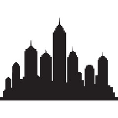 Fototapeta premium Urban architectural cityscape silhouette showcasing dramatic skyline with towering skyscrapers and diverse building forms creating a captivating panoramic view against a clean background