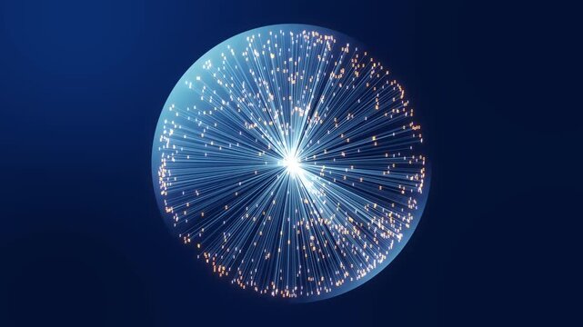 Futuristic Digital Sphere Representing Quantum Computing, Big Data, And Neural Networks. Radiant Fiber Optic Lines And Glowing Binary Code Symbolize Global Connectivity And AI Technology.