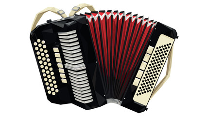Geometric accordion design with red and black details