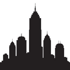 Obraz premium Dramatic monochrome city skyline vector silhouette capturing towering skyscrapers and modern architectural forms against a stark white background illustrating urban landscape design