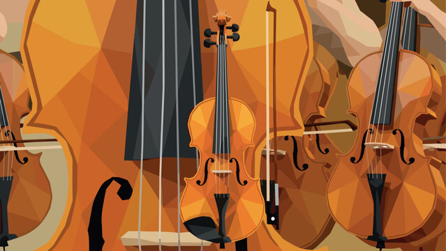 Geometric low poly string quartet with violin, viola, and cello in abstract style