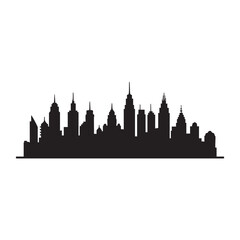 Obraz premium Urban city skyline black silhouette vector design element, modern cityscape with diverse building styles, sleek architectural panorama for backgrounds and graphics