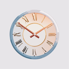 Classic Round Wall Clock with Roman Numerals and Elegant Hands Displaying Time on a Light Gray Background with Subtle Warm Lighting