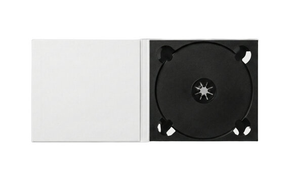 Open white CD case top view isolated. Media packaging mockup.