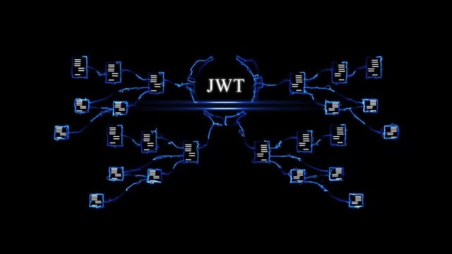 Digital J W T Token Concept with Blue Circuit Animation and Business JWT token digital security blue neon