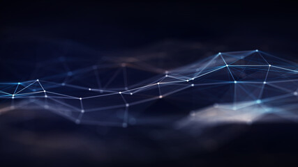 Abstract Network Background with Glowing Digital Connection Nodes.