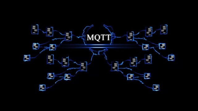 Modern M Q T Protocol Concept with Circuit Board and Business in Blue Neon Glow MQTT protocol IoT technology