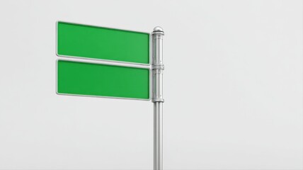 Obraz premium Blank Green Sign on Metal Pole Against White Background for Custom Messaging and Wayfinding