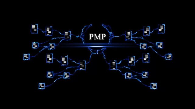 P M P Certification Concept with Glowing Circuit Board and Business in Futuristic Digital PMP certification