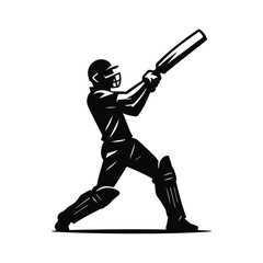 Cricket Batter Swinging Bat in Action Vector Silhouette Logo