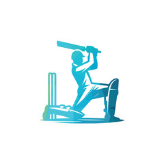 Cricket Batter Swinging Bat in Action Vector Gradient Logo