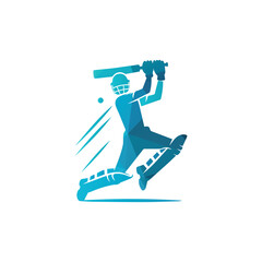 Cricket Batter Swinging Bat in Action Vector Logo Illustration