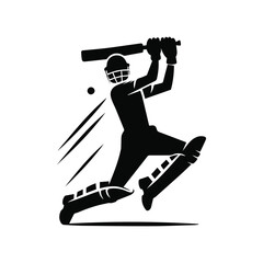 Cricket Batter Swinging Bat in Action Vector Silhouette