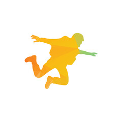 Vibrant Geometric Silhouette Of A Jumping Athlete In Gradient Orange And Green