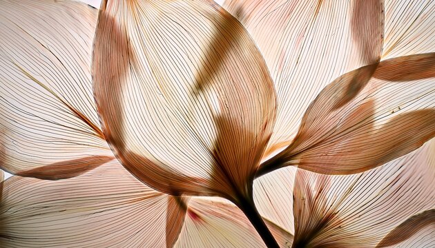 nature abstract of flower petals beige transparent leaves with natural texture as natural background or wallpaper macro texture neutral color aesthetic photo with veins of leaf botanical design