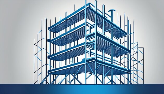 minimalist blue scaffolding structure logo for builders and construction company