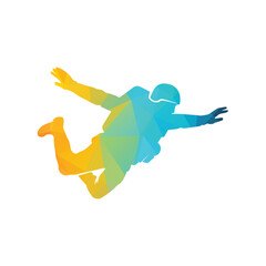 Colorful Geometric Silhouette Of A Jumping Athlete In A Dynamic Leap Pose