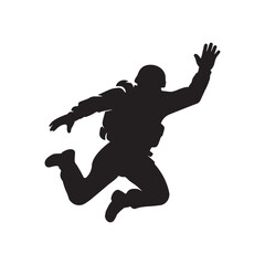 Silhouette Of A Jumping From Plain In Dynamic Action design Illustration