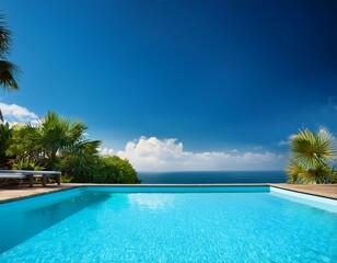 Fototapeta premium blue swimming pool in summer with copy space image