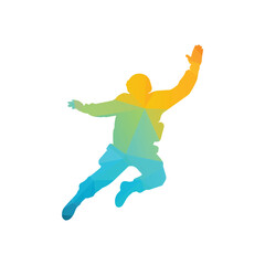 Vibrant Geometric Silhouette Of A Jumping Person Vector Illustration Design